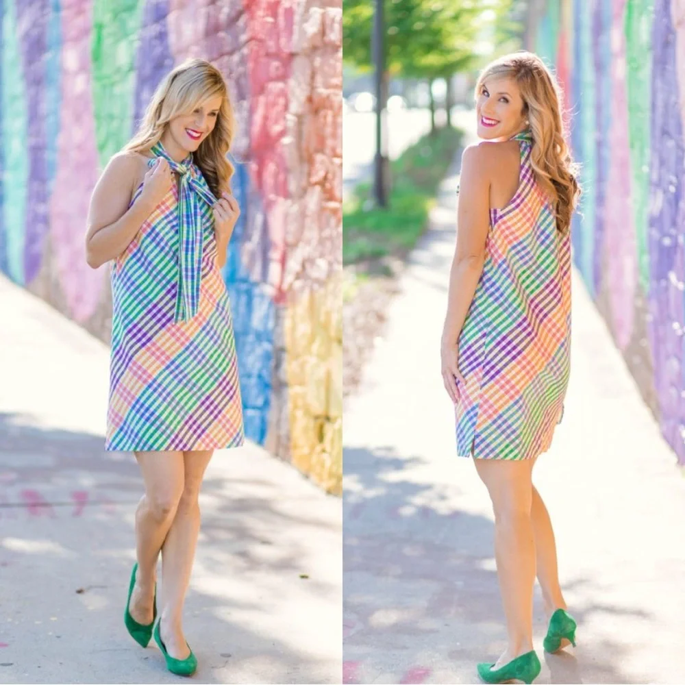 J. Crew Tie Neck Rainbow Gingham Dress - 4